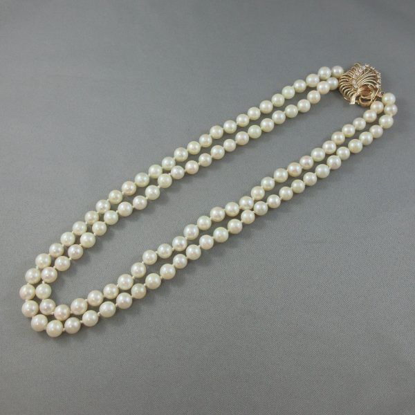 Collier, perles Akoya et diamants, 14K jaune – Image 5