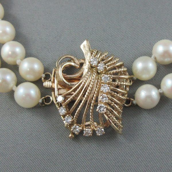 Collier, perles Akoya et diamants, 14K jaune – Image 7